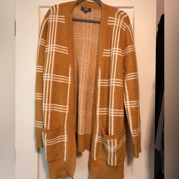 Belle By Belldini Sweaters - Cozy Mustard Yellow Plaid Open Front Cardigan